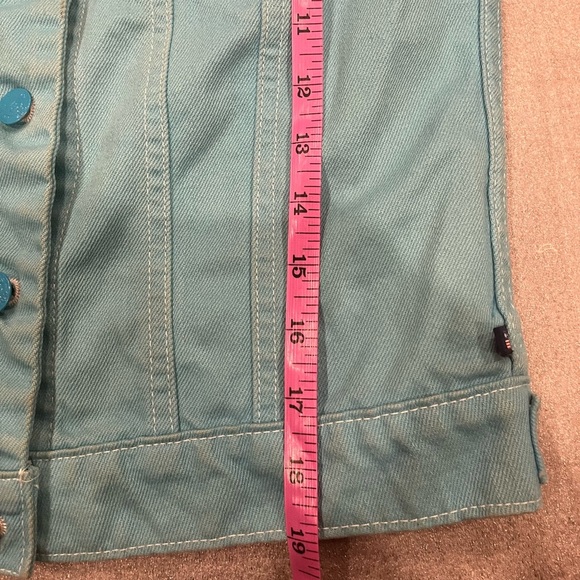 [S]VTG Polo Jeans Co. Ralph Lauren Turquoise Saturday Jean Jacket Cropped - Picture 6 of 8
